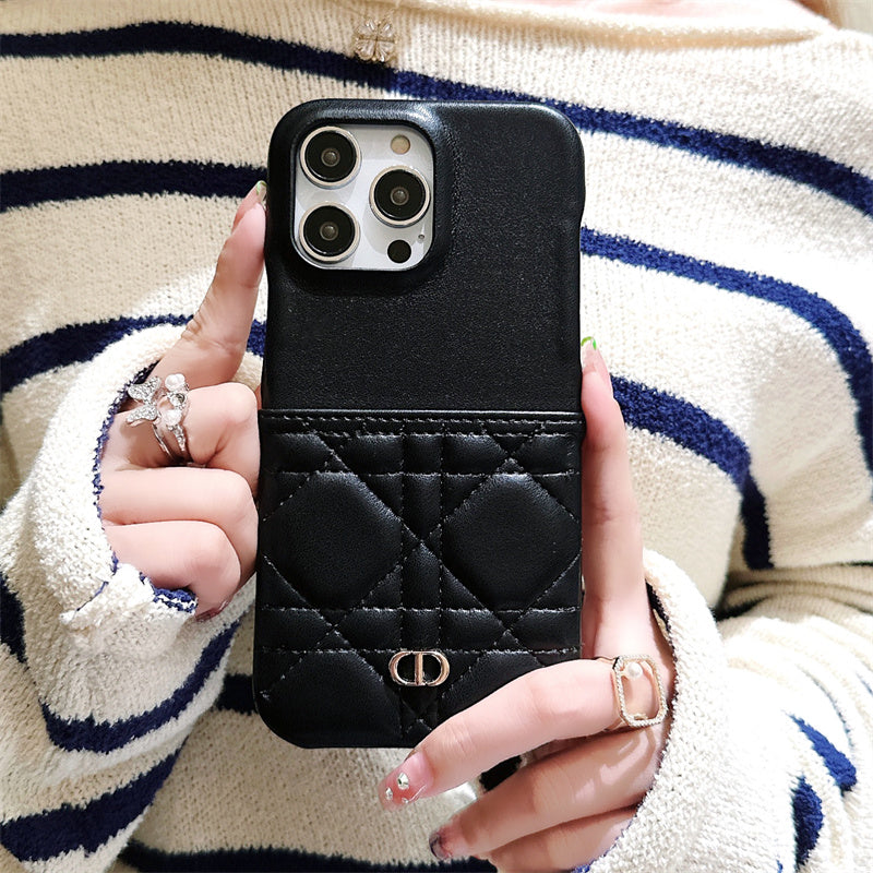 Luxury Dior Leather iPhone Case Black & Grey