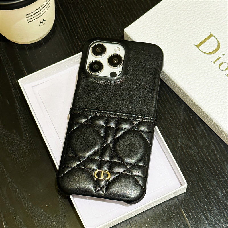 Luxury Dior Leather iPhone Case Black & Grey