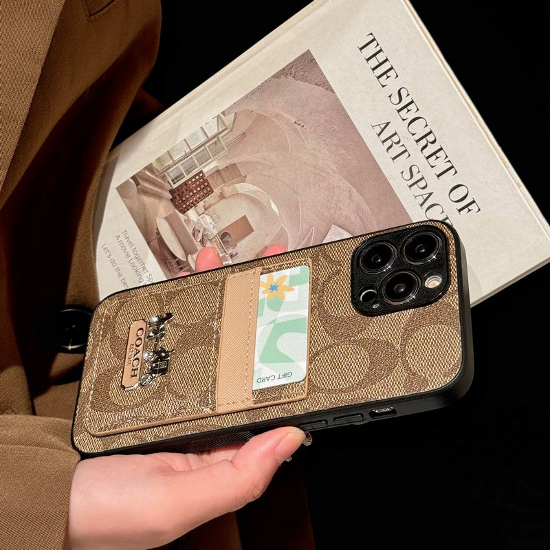 Inspired Coach Leather iPhone Case With ID Card Holder