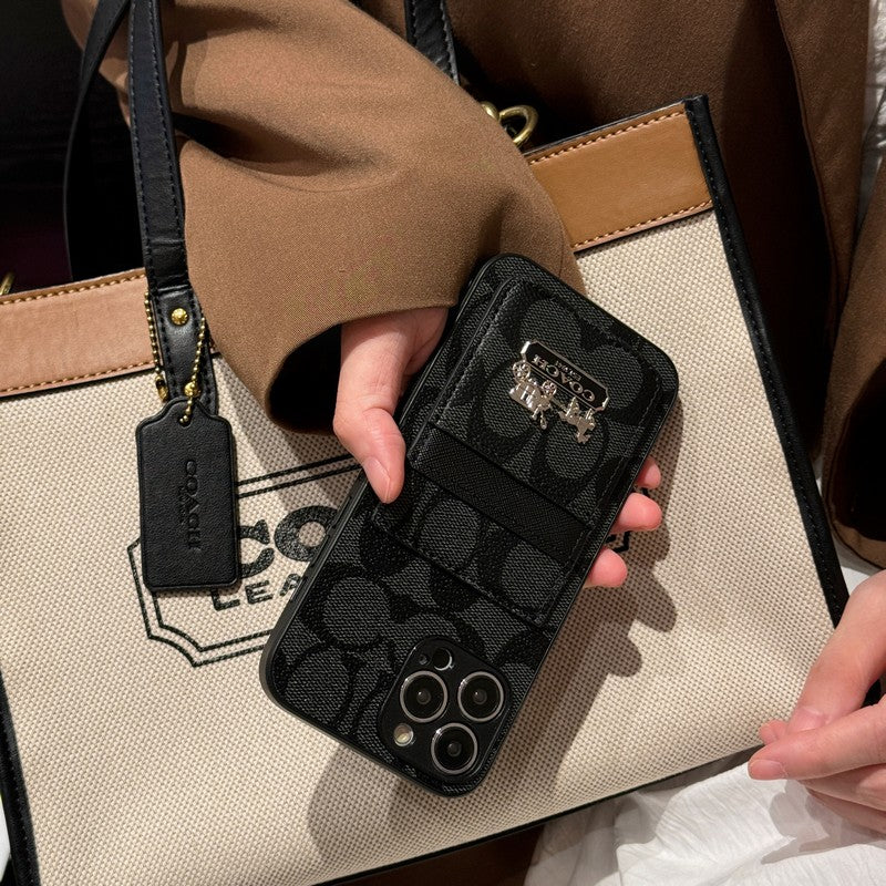 Inspired Coach Leather iPhone Case With ID Card Holder