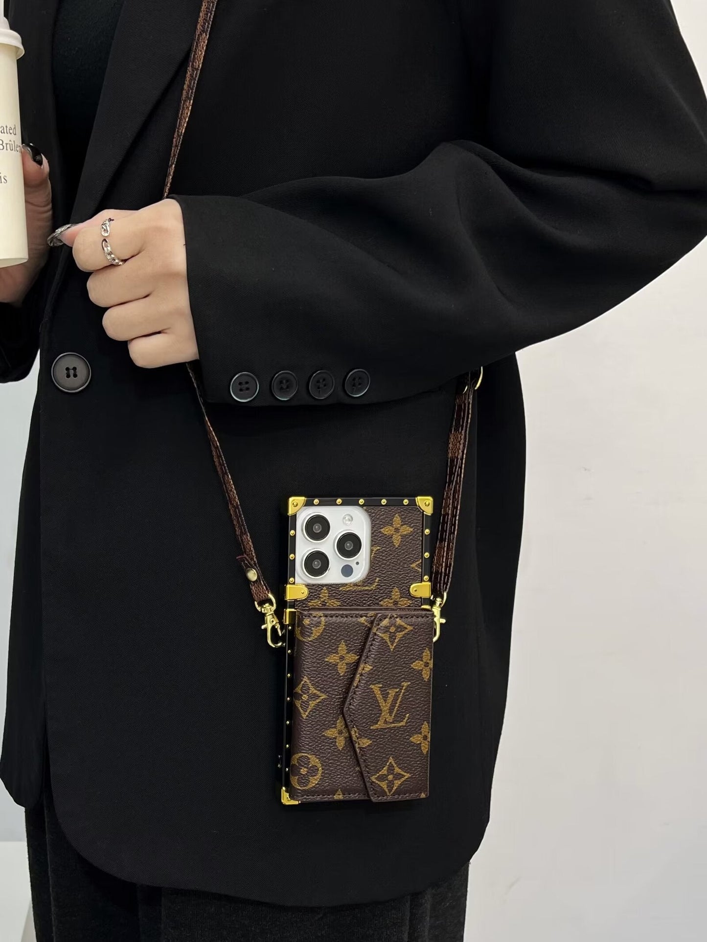 LV LEATHER MONOGRAM IPHONE CASE WITH CARD HOLDER