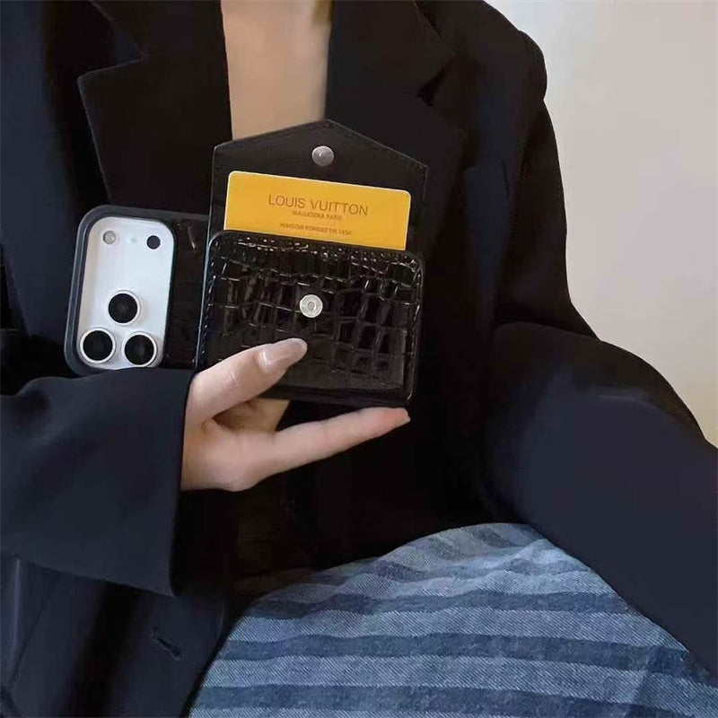 Elegant Prada Apple Phone Case with Card Holder For iPhone 17 / 16 / 15 / 14