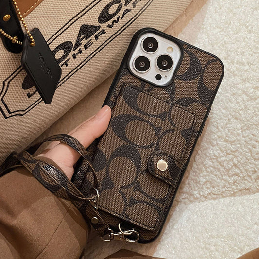 Luxury Coach Leather iPhone Case With Card Holder