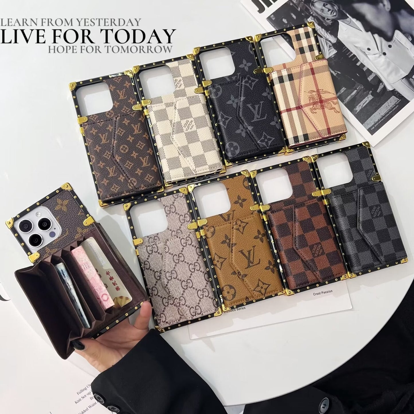 LV LEATHER MONOGRAM IPHONE CASE WITH CARD HOLDER