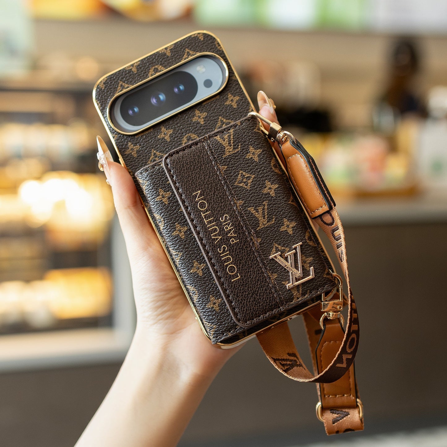 Designer Louis Vuitton Google Pixel phone case With Crossbory Strap