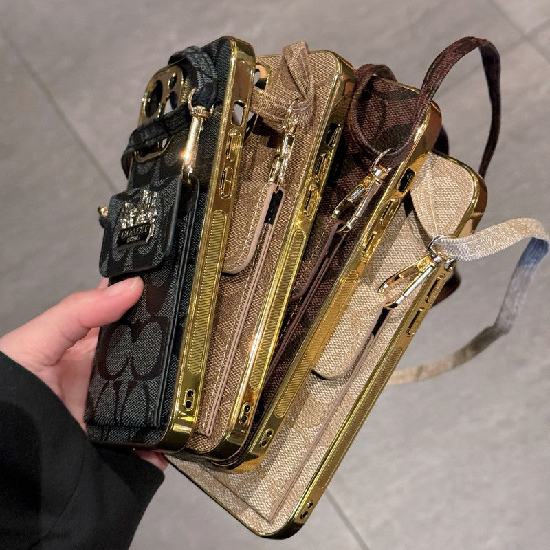 Designer Coach Leather iPhone Case With Card Holder And Strap