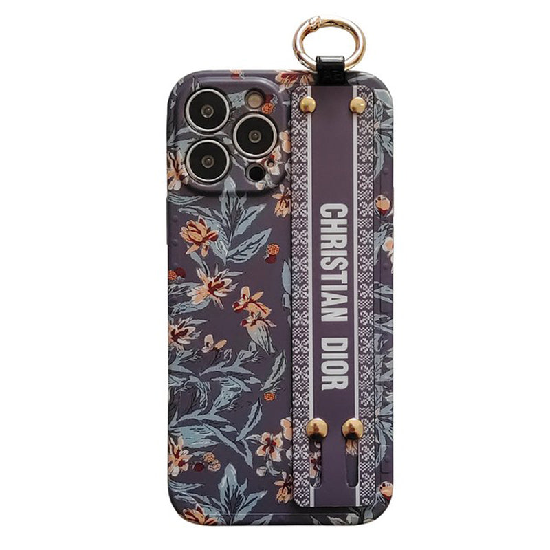 Designer Dior Purple & White iPhone Case With Hand Strap
