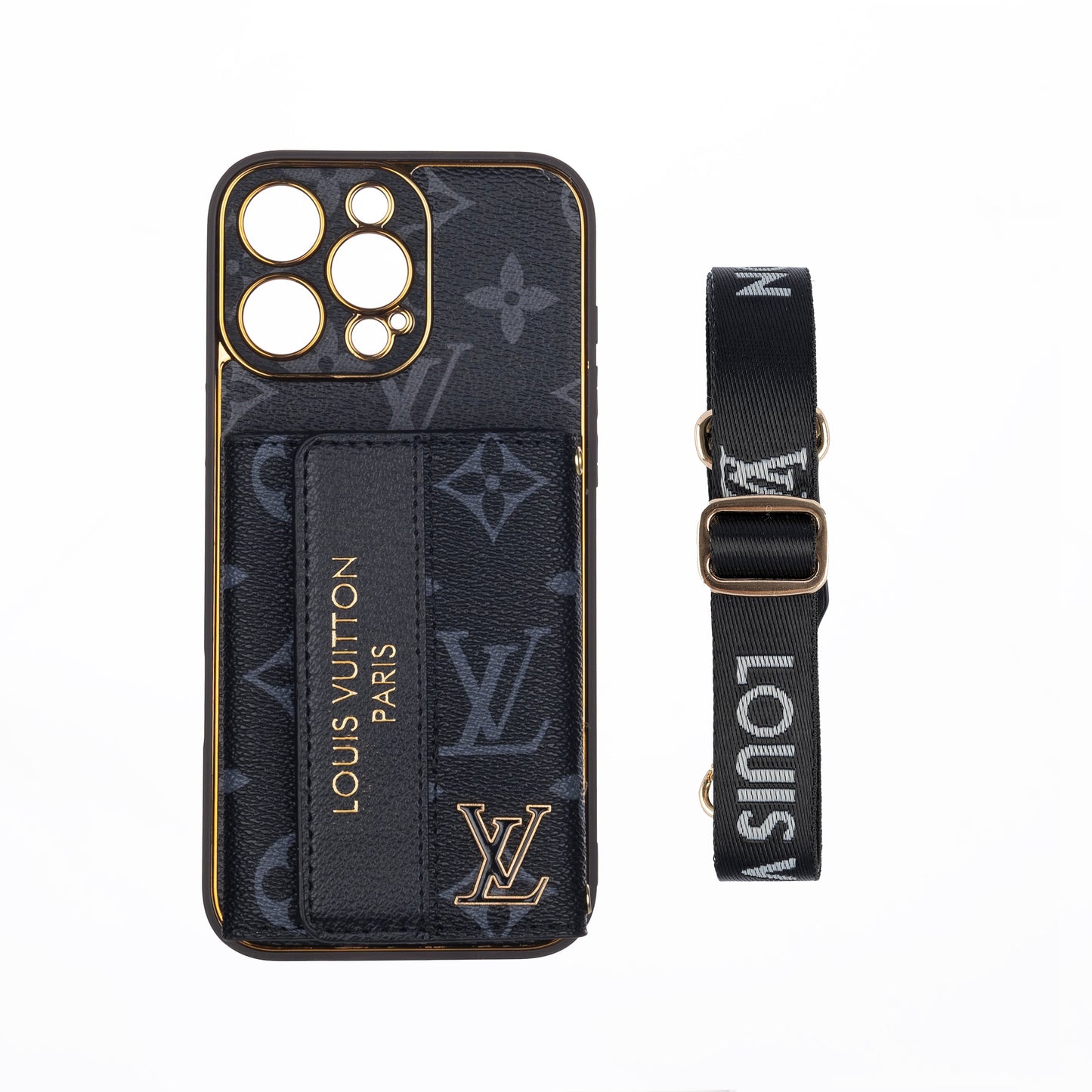 Luxury Leather LV iPhone Case with Card Holder & Strap