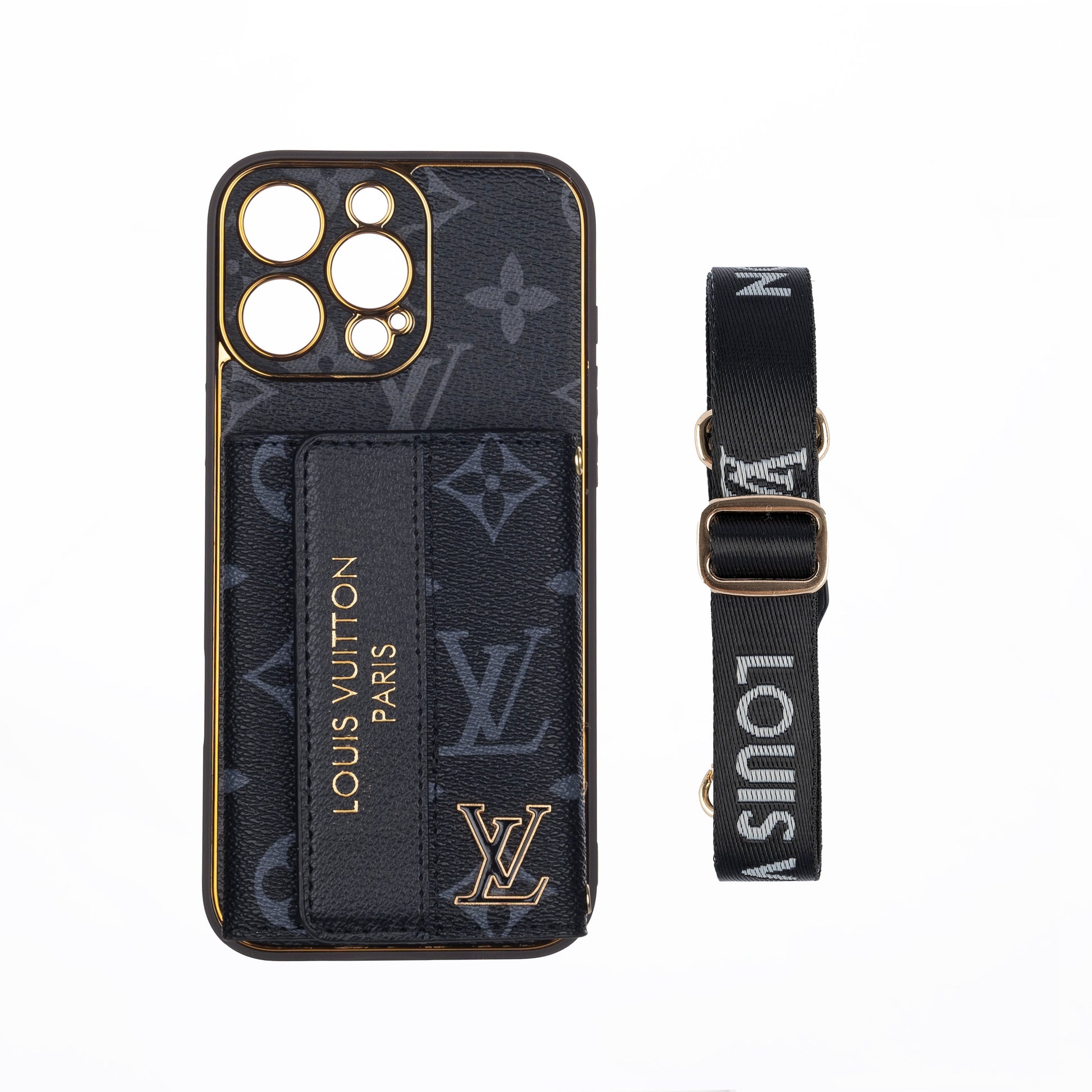 Luxury Leather LV iPhone Case with Card Holder & Strap