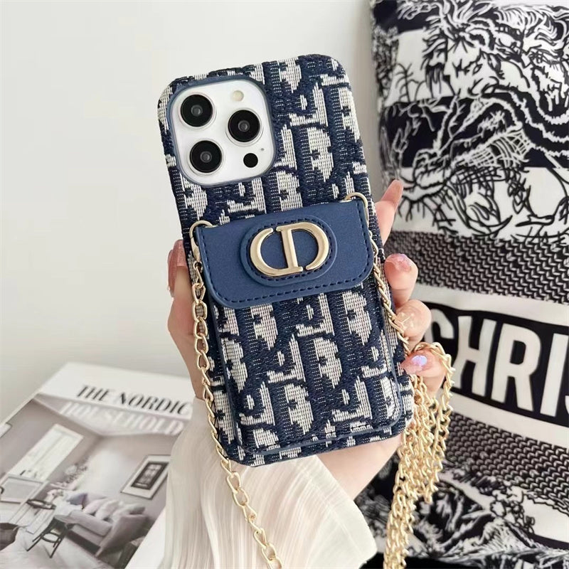 Women's Dior IPhone Case With Card Holder And Chain