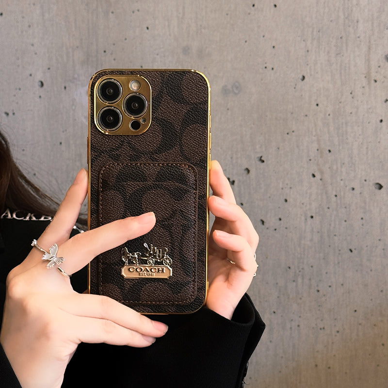 Designer Coach Card Holder Leather iPhone Case