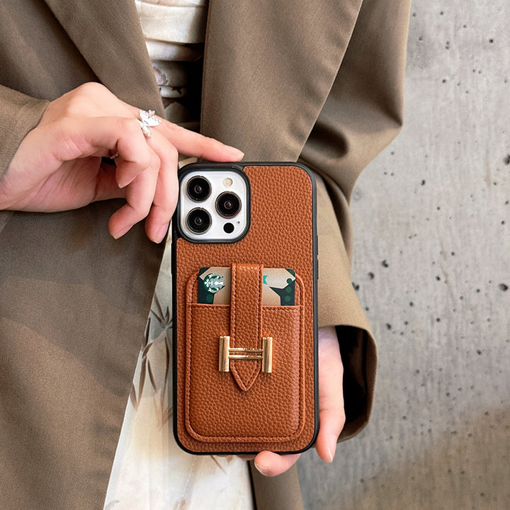 Luxury Hermes Leather iPhone Case With Card Holder
