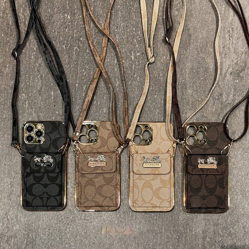 Coach Leather iPhone Case With Card Holder And Strap