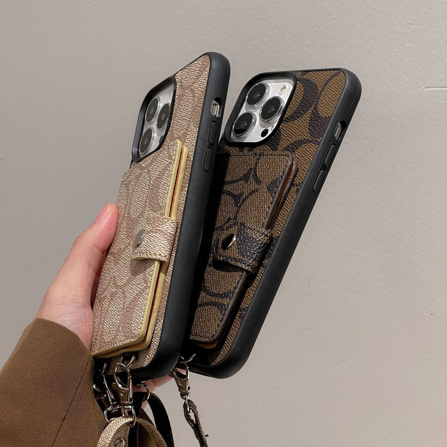 Coach Leather iPhone Case With Card Holder And Strap