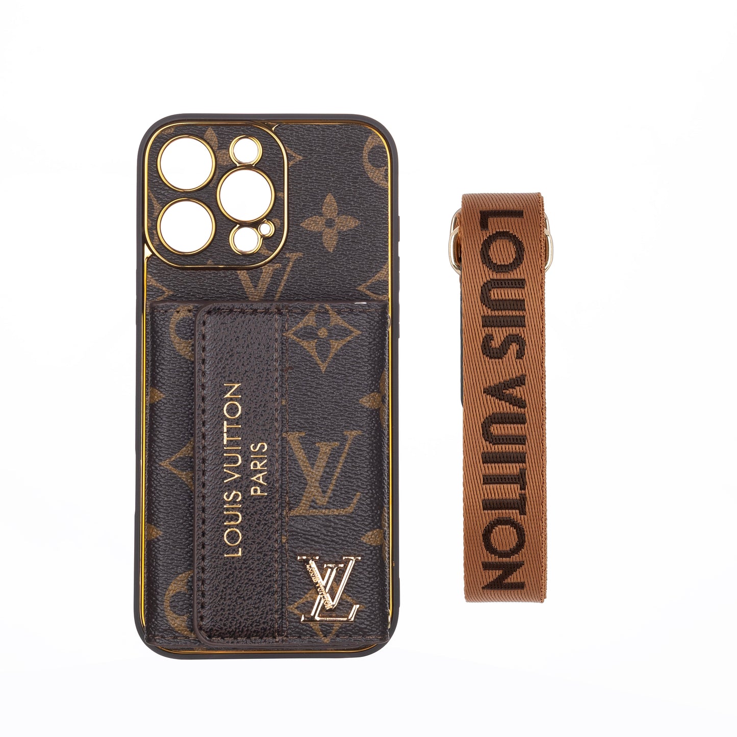 Luxury Leather LV iPhone Case with Card Holder & Strap