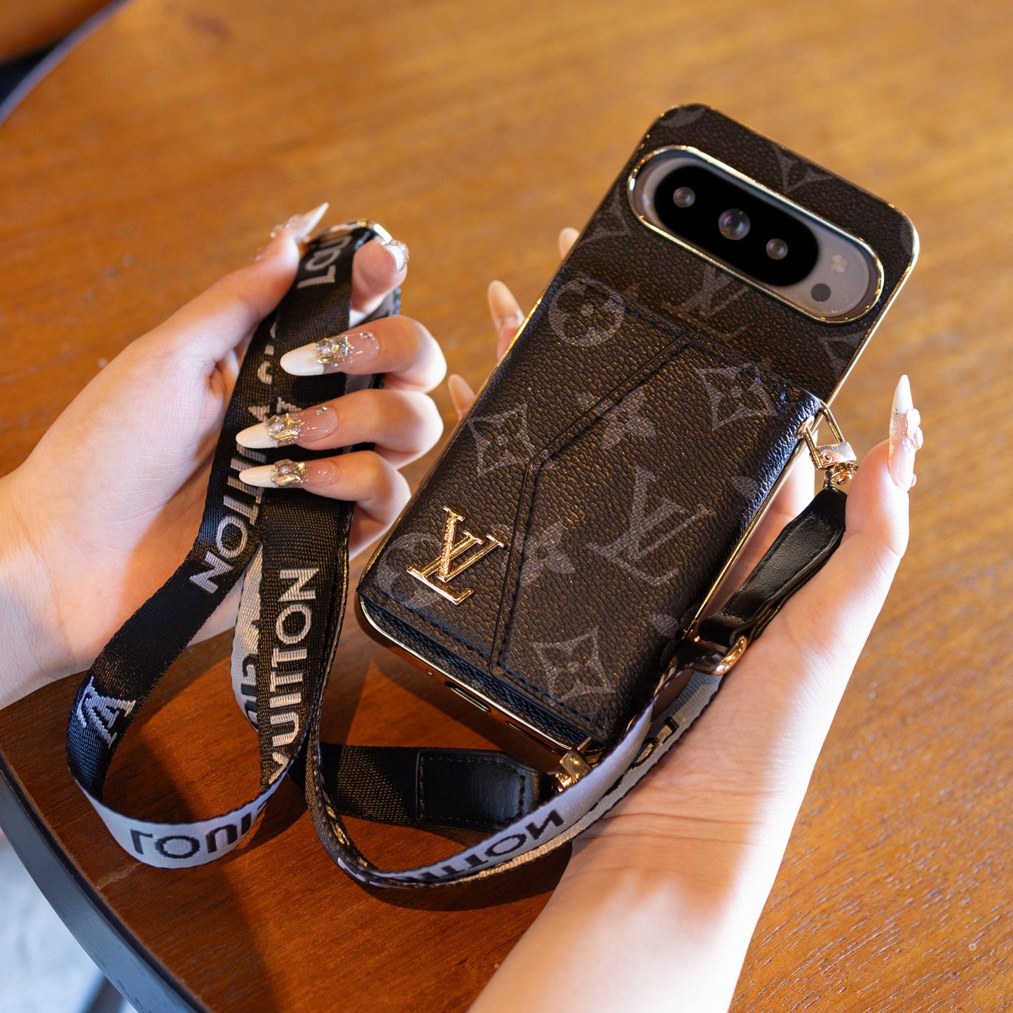Luxury Louis Vuitton Google Pixel phone case With Card Holder & Strap
