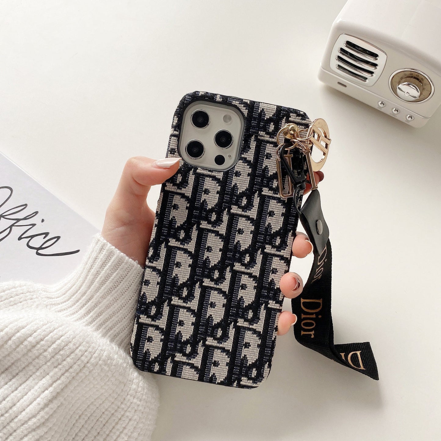 Designer Lady Dior Phone Case With Strap