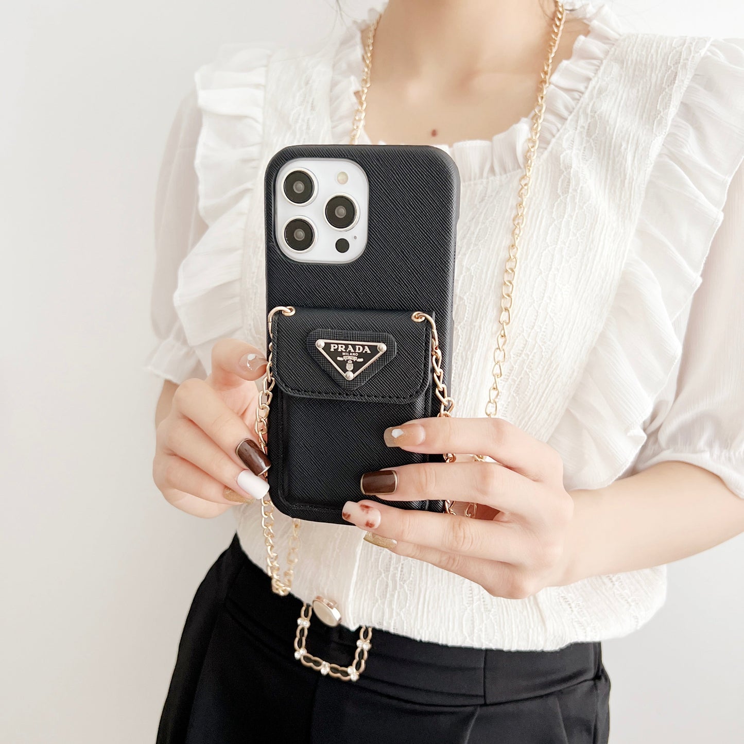 Lux leather Prada iPhone case With Card Holder
