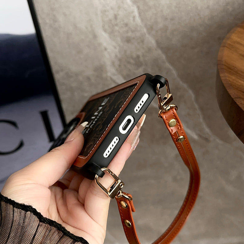 Designer Celine Leather IPhone Case with Wrist Strap