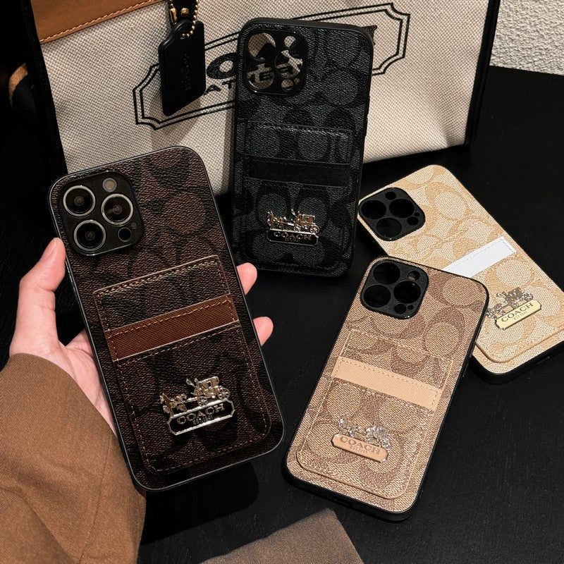 Inspired Coach Leather iPhone Case With ID Card Holder