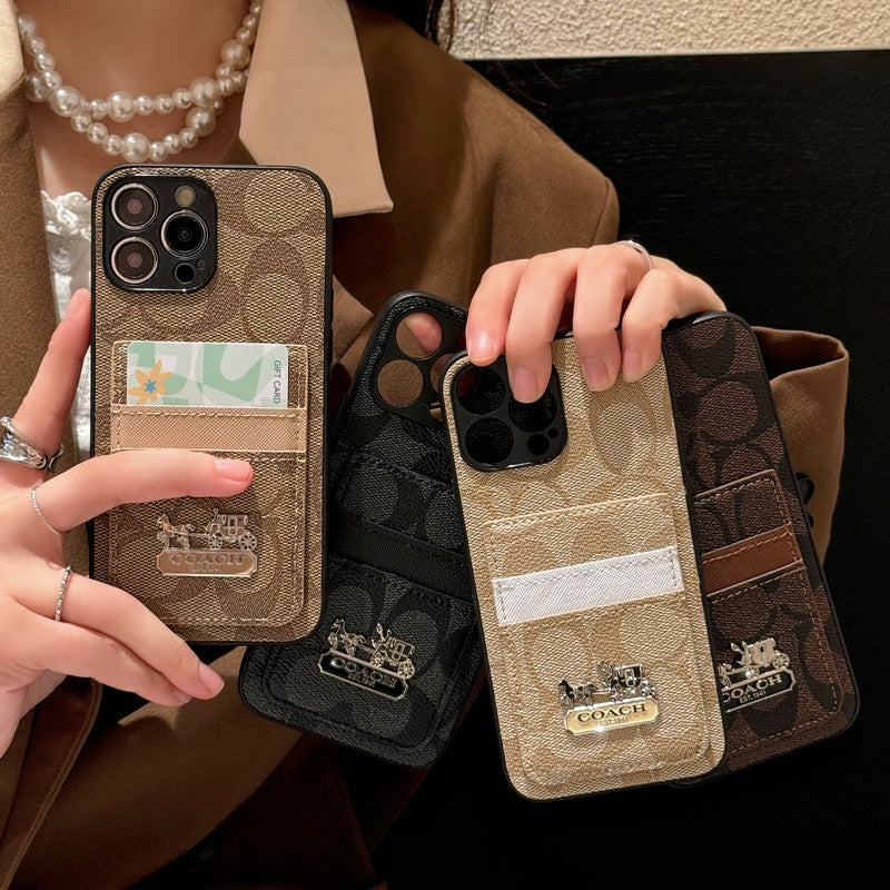 Inspired Coach Leather iPhone Case With ID Card Holder