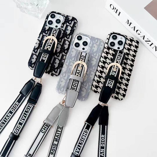 Inspired Lady Dior Phone Case With Lanyard For iPhone