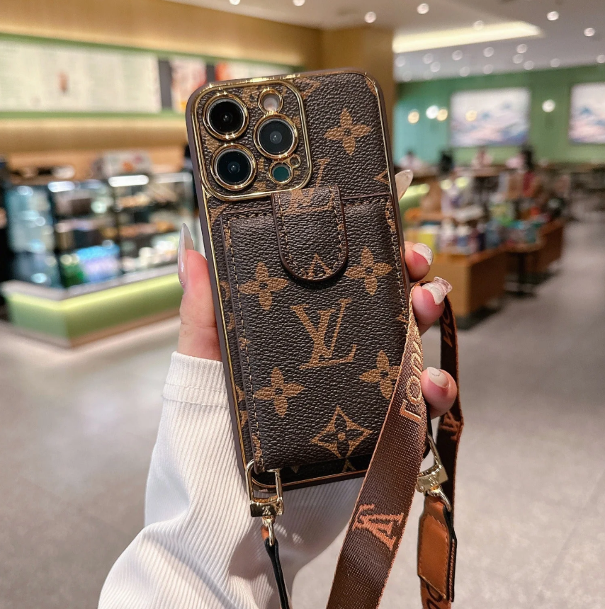 Luxury LV Monogram Crossbody Wallet Phone Case with Card Pocket Strap
