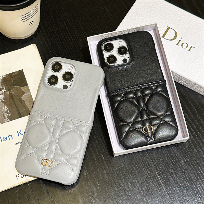 Luxury Dior Leather iPhone Case Black & Silver