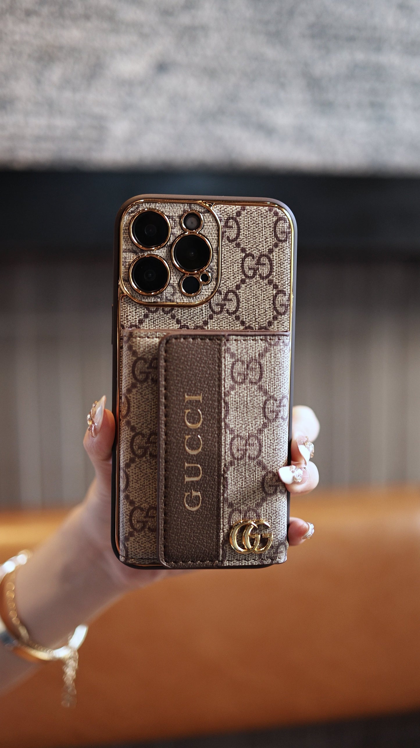 Luxury Gucci Card Holder Phone Case & Starp