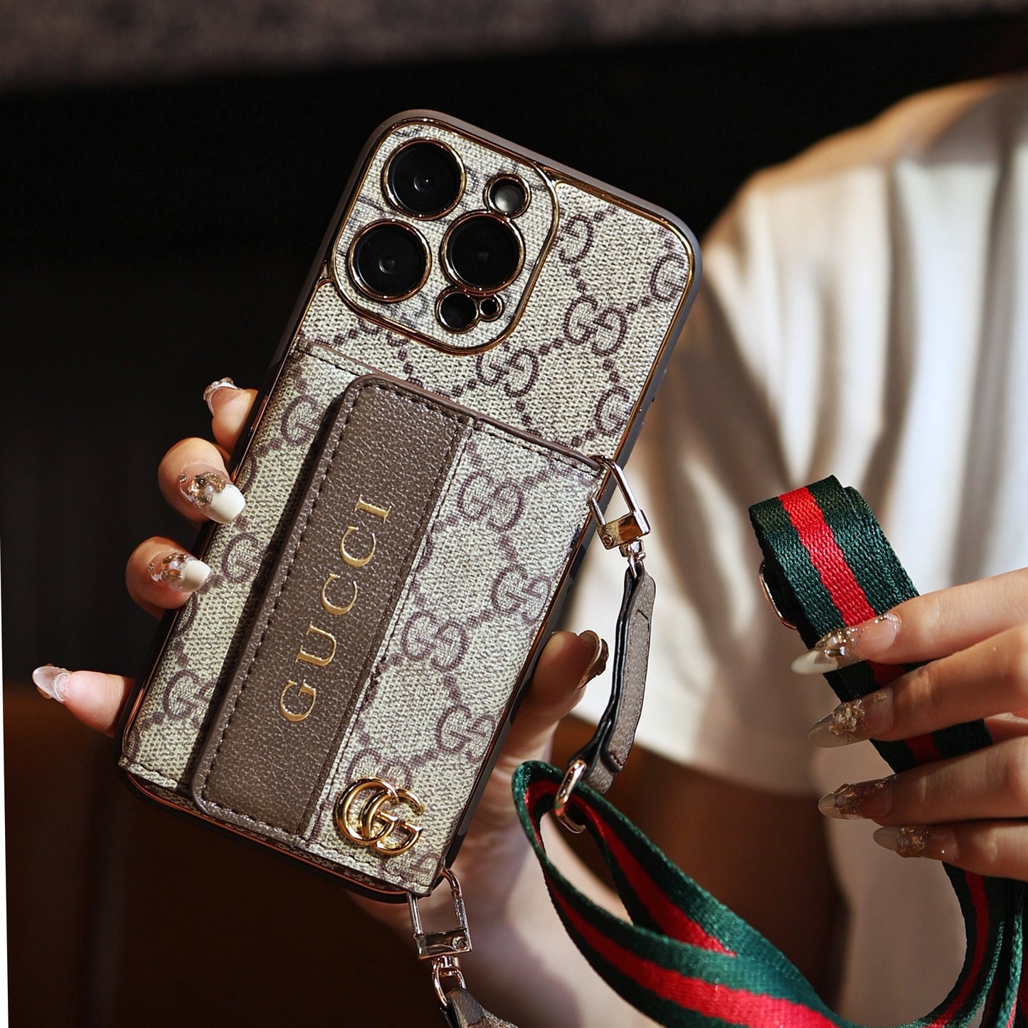 Luxury Gucci Card Holder Phone Case & Starp