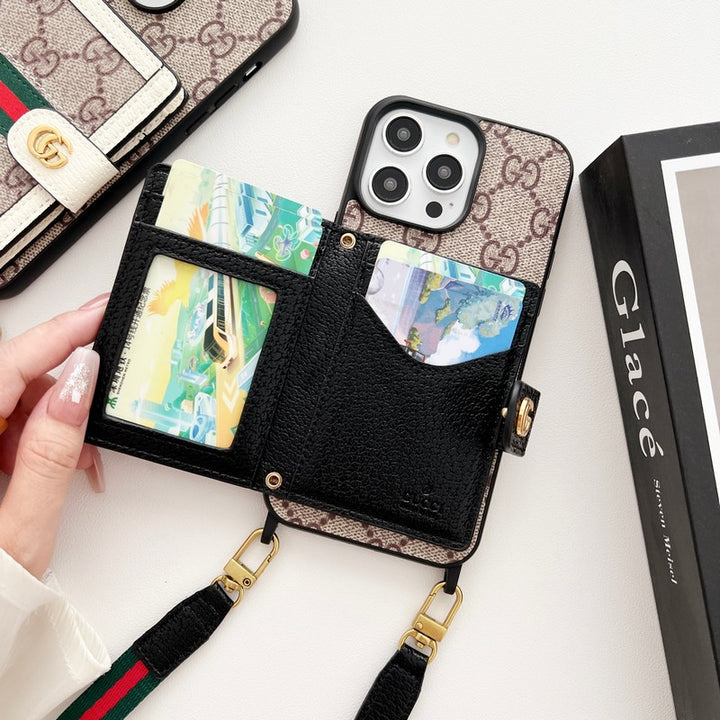 Luxury Gucci iPhone Case With Card Holder And Strap