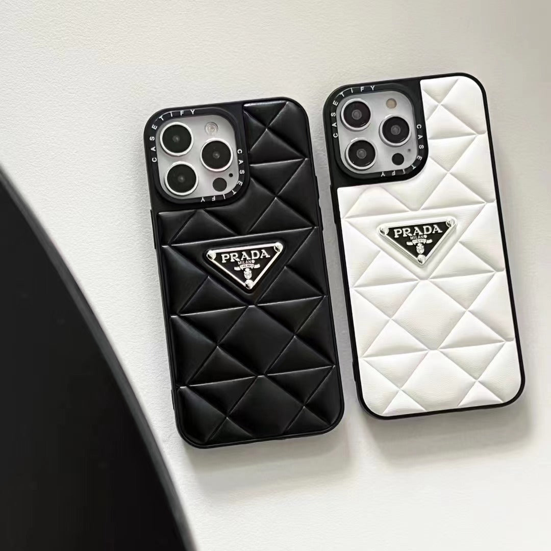 Prada Diamond Goose Down Metal Triangle Label iPhone Case