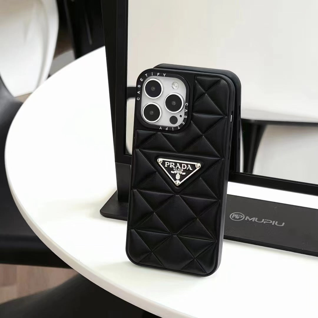 Prada Diamond Goose Down Metal Triangle Label iPhone Case