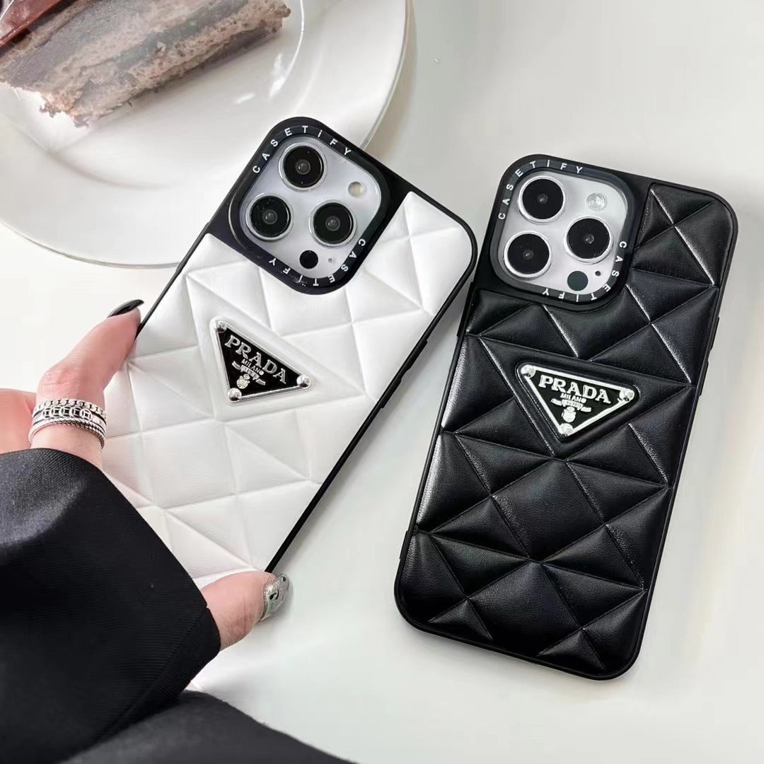 Prada Diamond Goose Down Metal Triangle Label iPhone Case