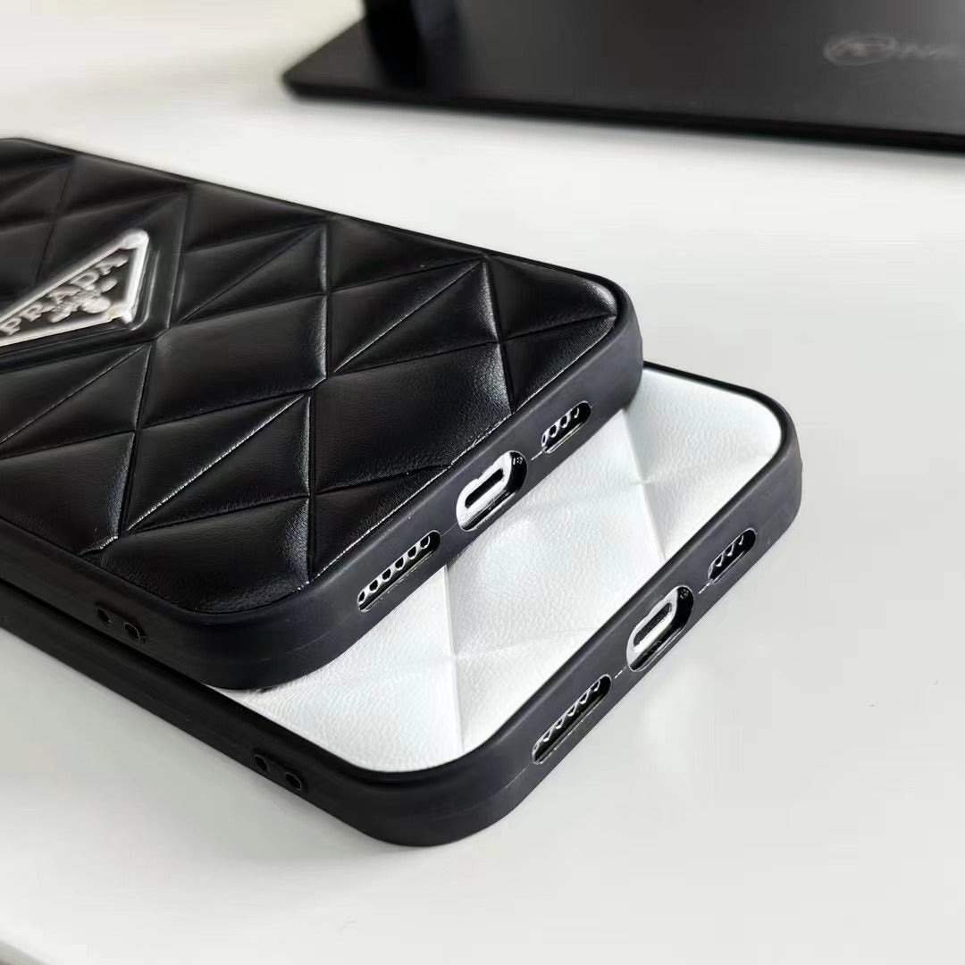 Prada Diamond Goose Down Metal Triangle Label iPhone Case