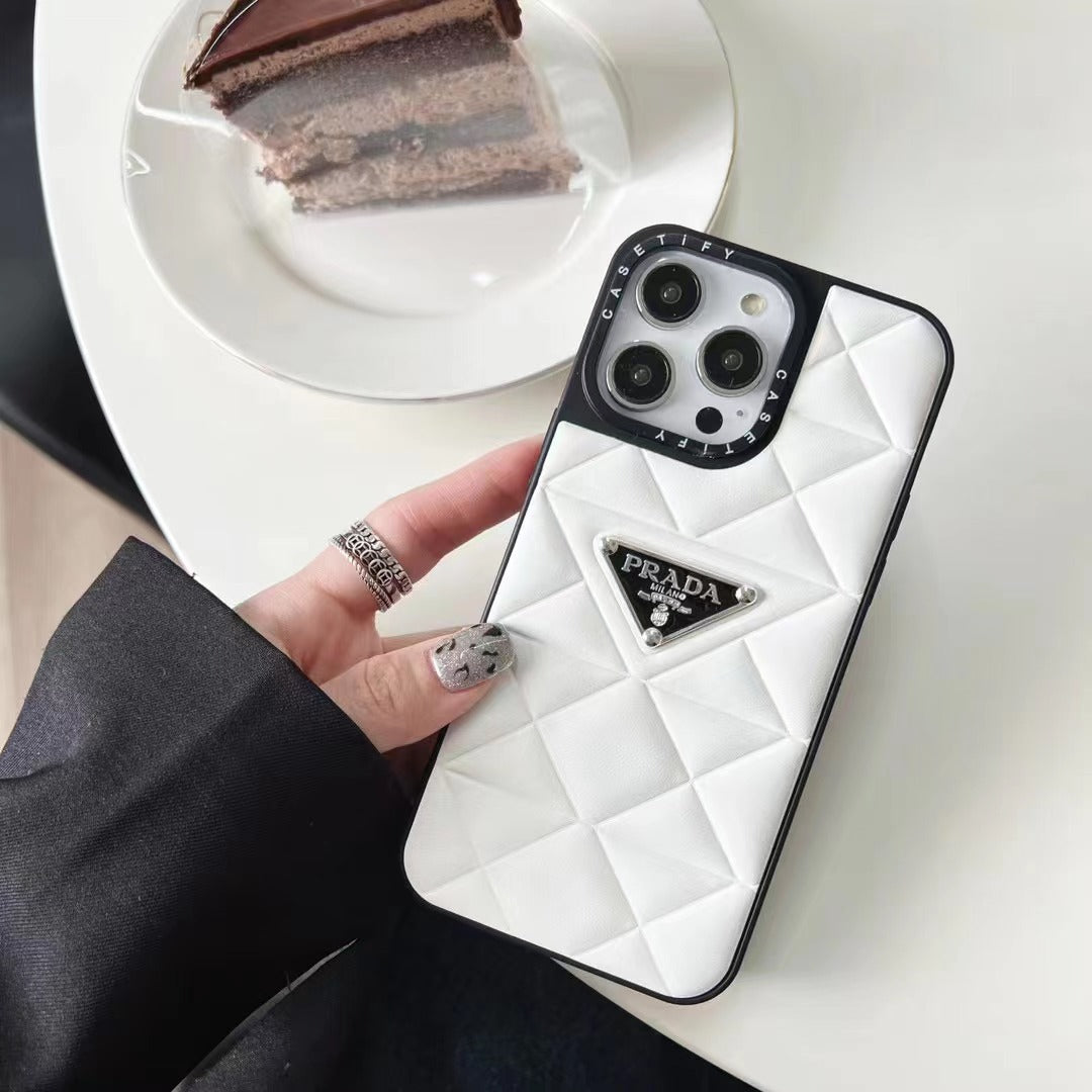 Prada Diamond Goose Down Metal Triangle Label iPhone Case