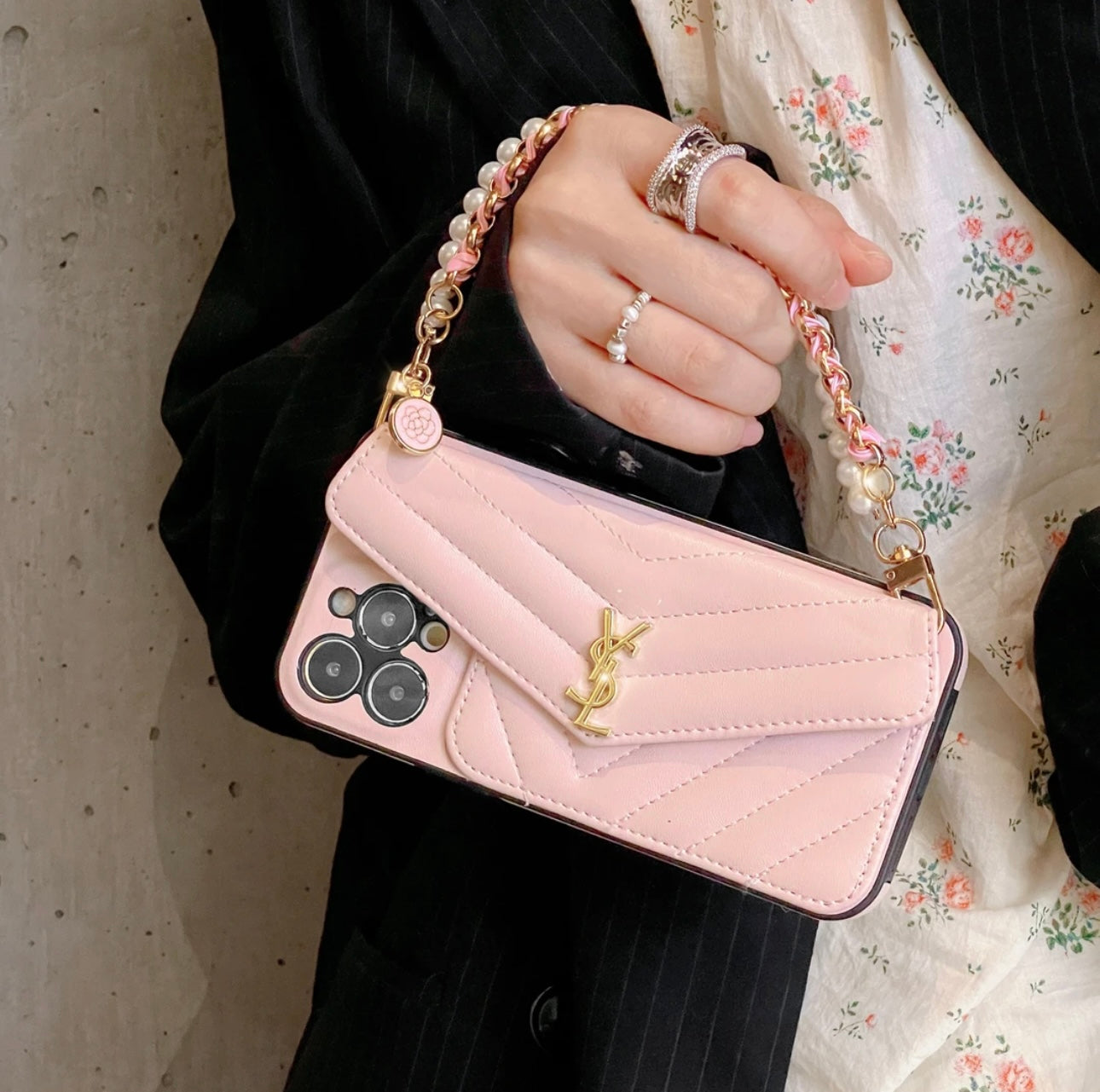 YSL Luxury iPhone Case With Hand Strap