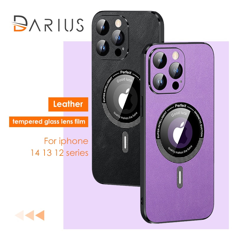 Luxury Leather Phone Case With Lens Film Protection For iPhond 14 13 12