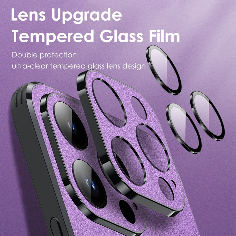 Luxury Leather Phone Case With Lens Film Protection For iPhond 14 13 12