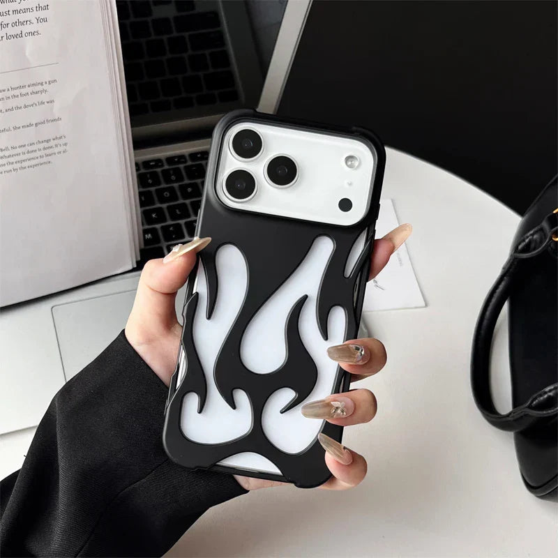 Luxury 3D Flame Pattern Hollow Slim Phone Case for iPhone 17 16 15 14