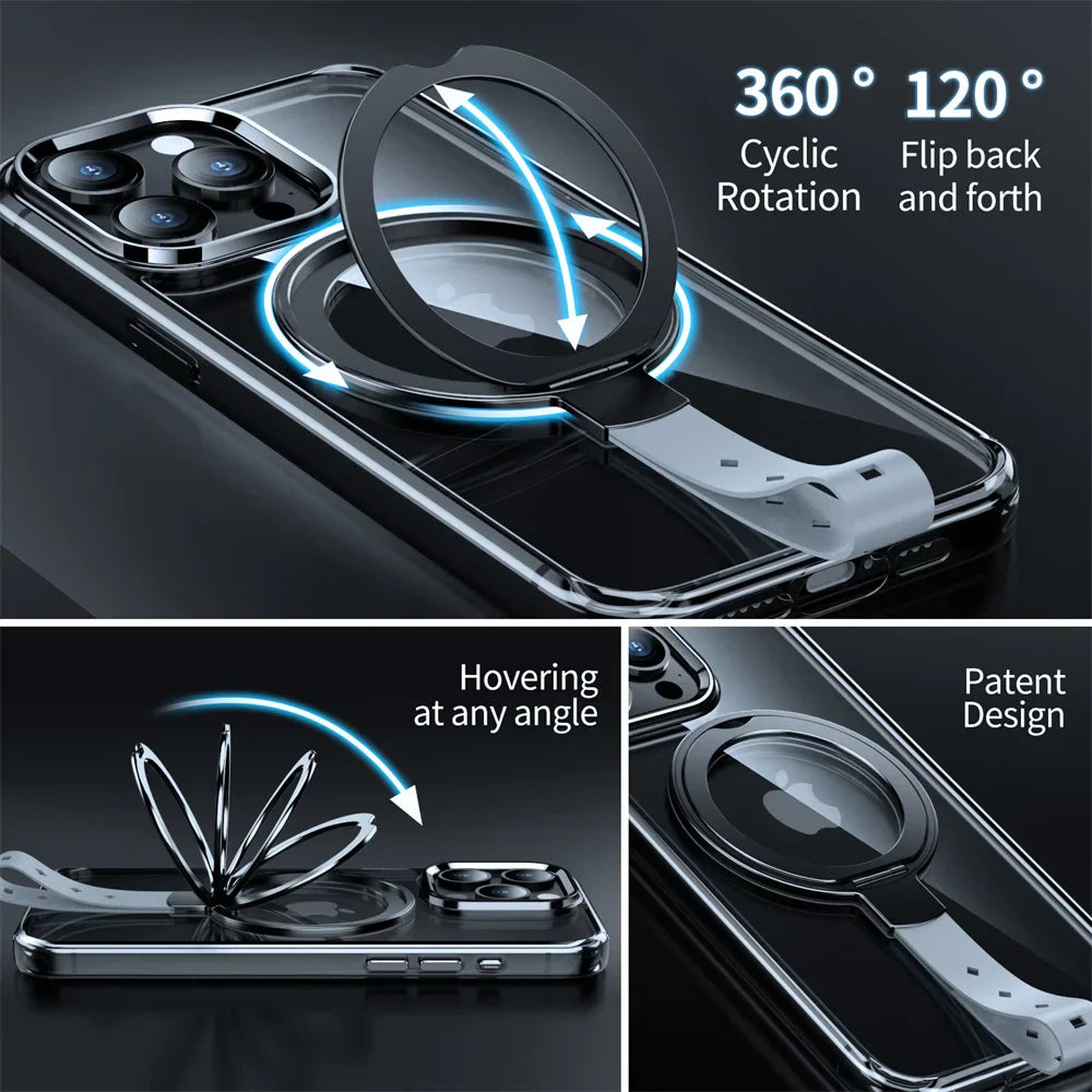 Clear Case with Rotatable Magnetic Grip Ring Holder For iPhone 16 /  15 / 14 / 13 Series