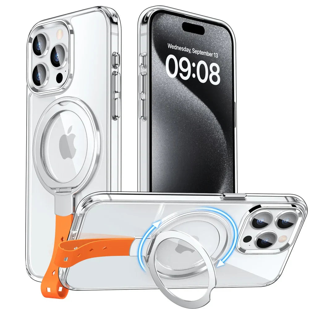 Clear Case with Rotatable Magnetic Grip Ring Holder For iPhone 16 /  15 / 14 / 13 Series