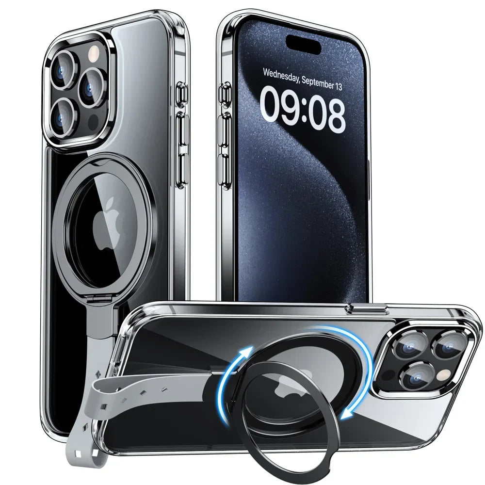 Clear Case with Rotatable Magnetic Grip Ring Holder For iPhone 16 /  15 / 14 / 13 Series