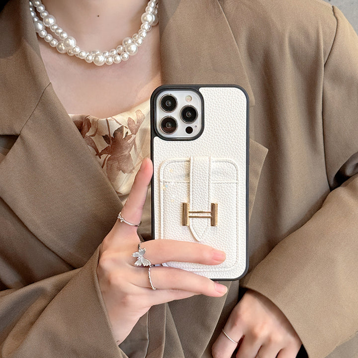 Luxury Hermes Leather iPhone Case With Card Holder