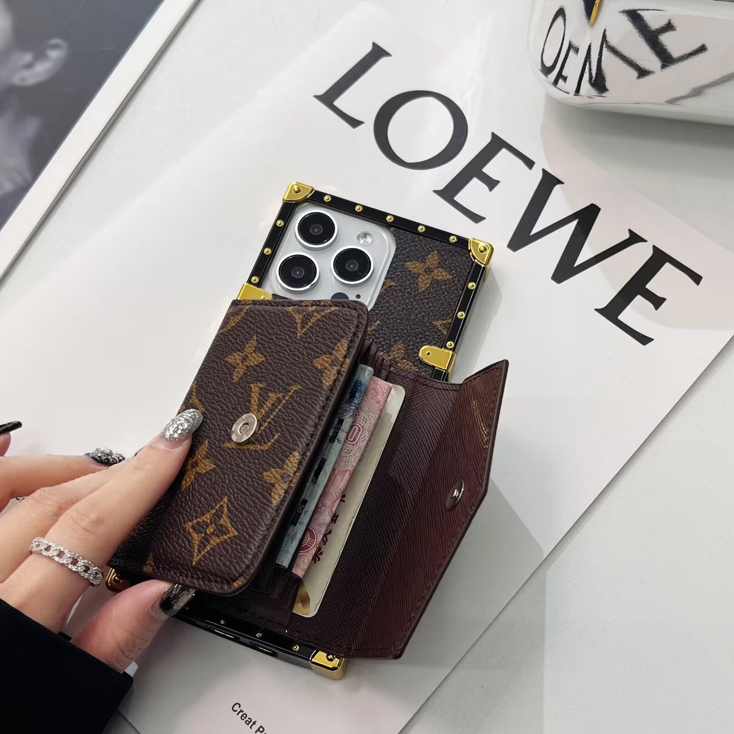 LV LEATHER MONOGRAM IPHONE CASE WITH CARD HOLDER