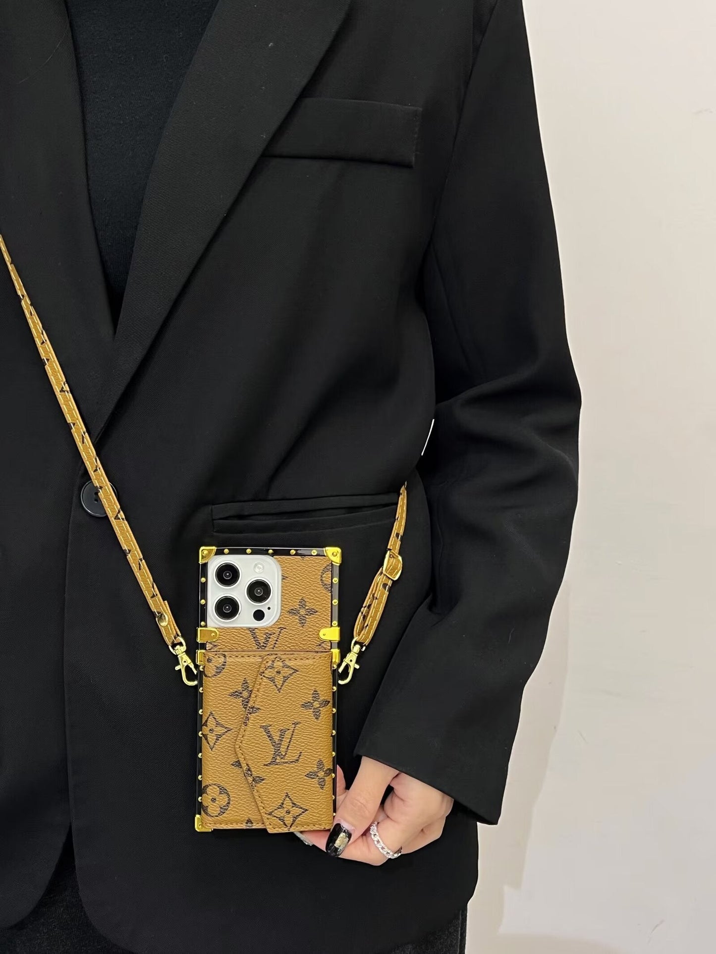 LV LEATHER MONOGRAM IPHONE CASE WITH CARD HOLDER