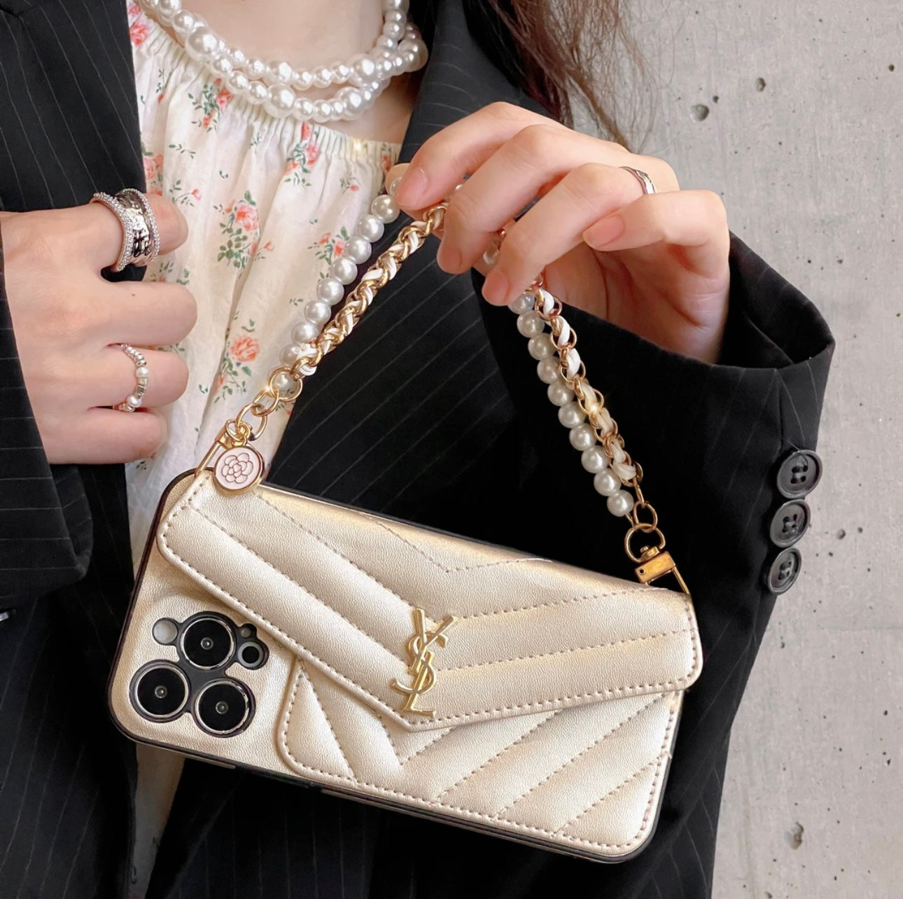 YSL Luxury iPhone Case With Hand Strap