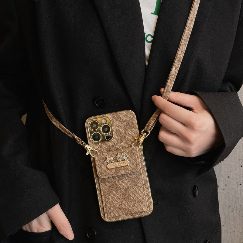 Coach Leather iPhone Case With Card Holder And Strap