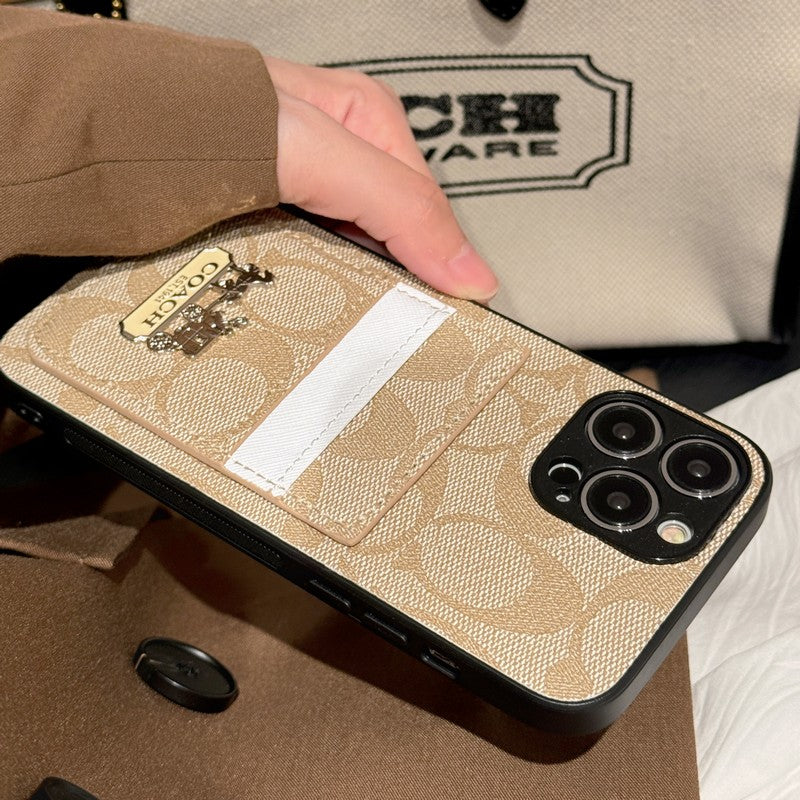 Inspired Coach Leather iPhone Case With ID Card Holder