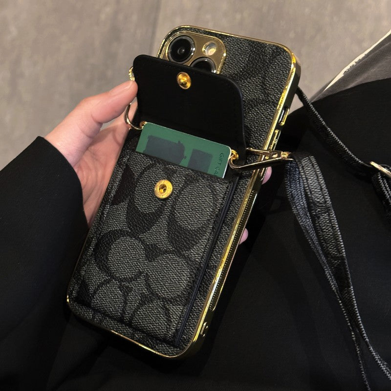 Coach Leather iPhone Case With Card Holder And Strap